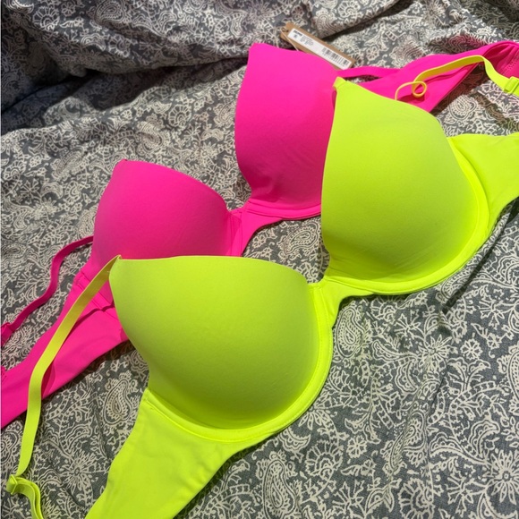 NWT Skims fits everybody scoop plunge bra neon yellow pink 34 D - Picture 1 of 5